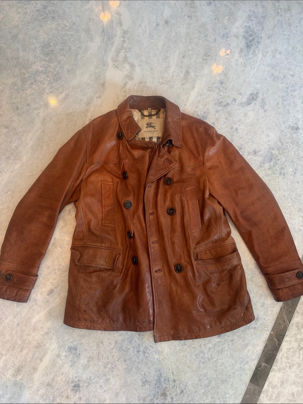 Classic Men's Brown Leather Double-Breasted Jacket